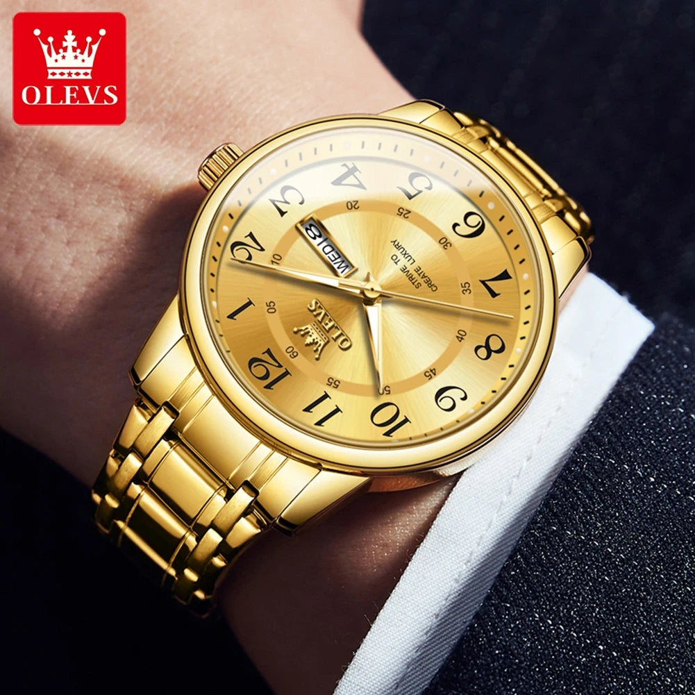 Watches Dual Calendar Display Luminous Stainless steel Classic Business Quartz Wrist watch for Men