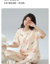 2-Pcs Women’s Summer Cotton Pajama Set – Short Sleeve Top & Calf-Length Pants with Cute Prints