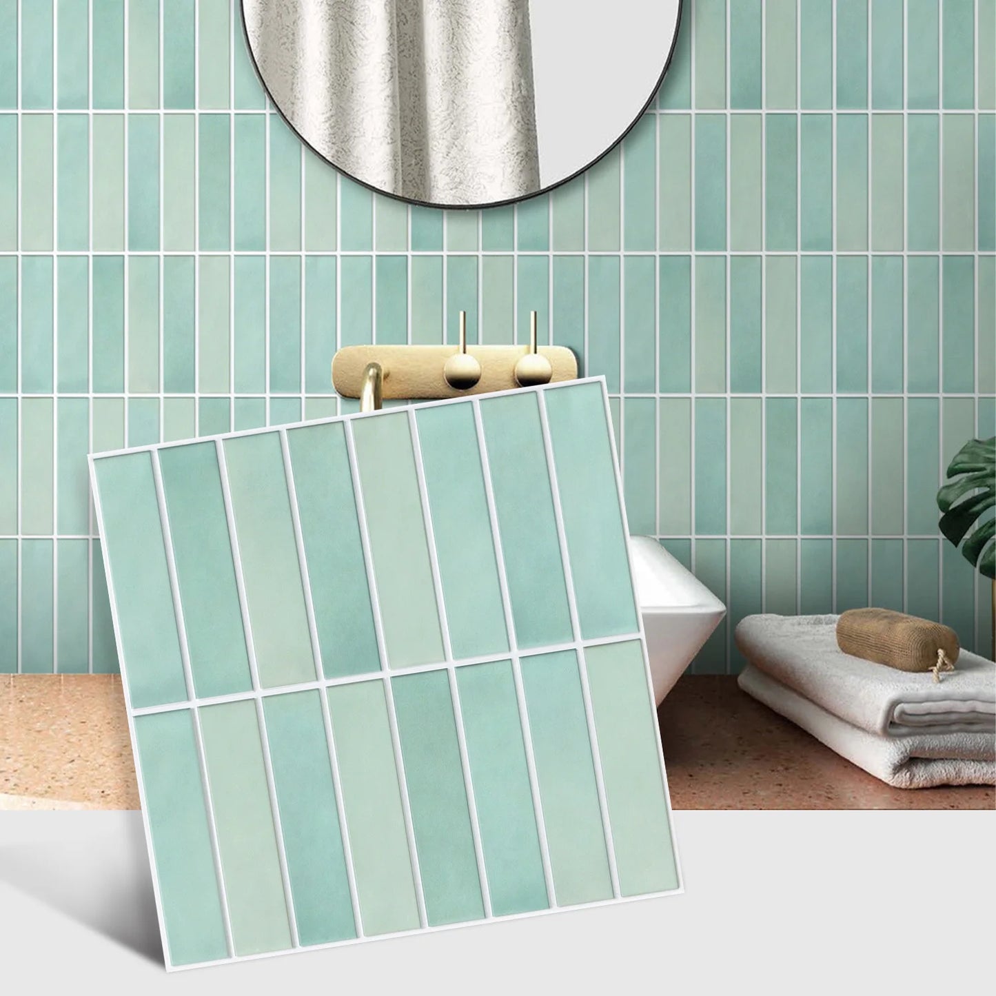 10pcs 3D Tile Stickers, Self-adhesive Green Tile Backsplashes for Kitchen, Bathroom Walls, Water and Mold Resistant, Matt, 30x30cm