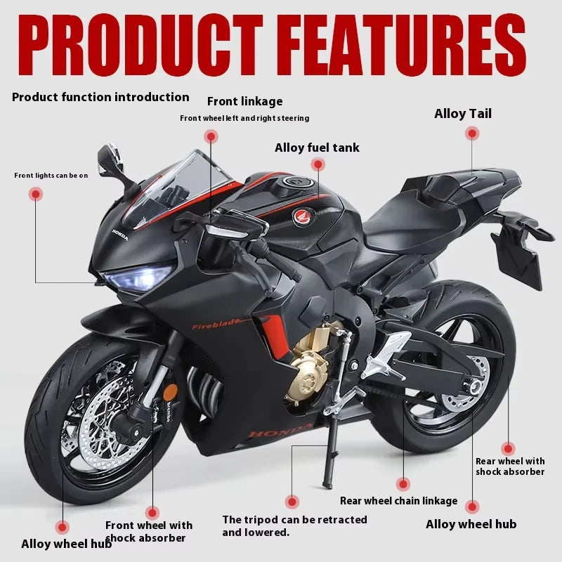 1:9 Honda CBR1000RR Alloy Die Cast Motorcycle Model Vehicle Collection Sound and Light Off Road Autocycle Toys Car