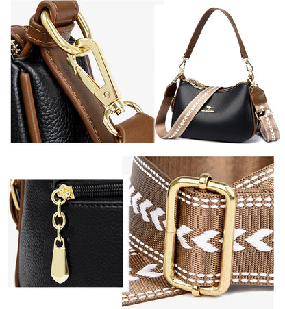 Cowhide Crossbody Bag  Straps Tote Lady Shoulder Bags Leather Messenger Bag