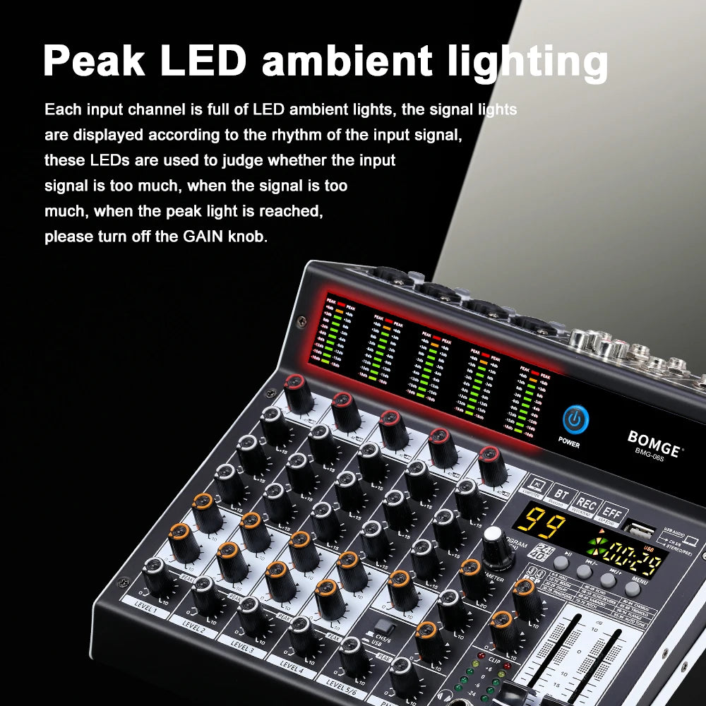 6 Channel Professional Audio Mixer Console with 99 DSP Effects