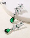 Vintage Luxury Green CZ Water Drop Flower Dangle Earrings