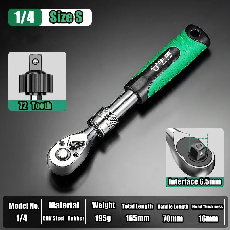 Telescopic Socket Ratchet Wrench for Automotive Repair Adjustable Head Ratchet Set 72 Tooth Quick Release Wrench Manual Tool