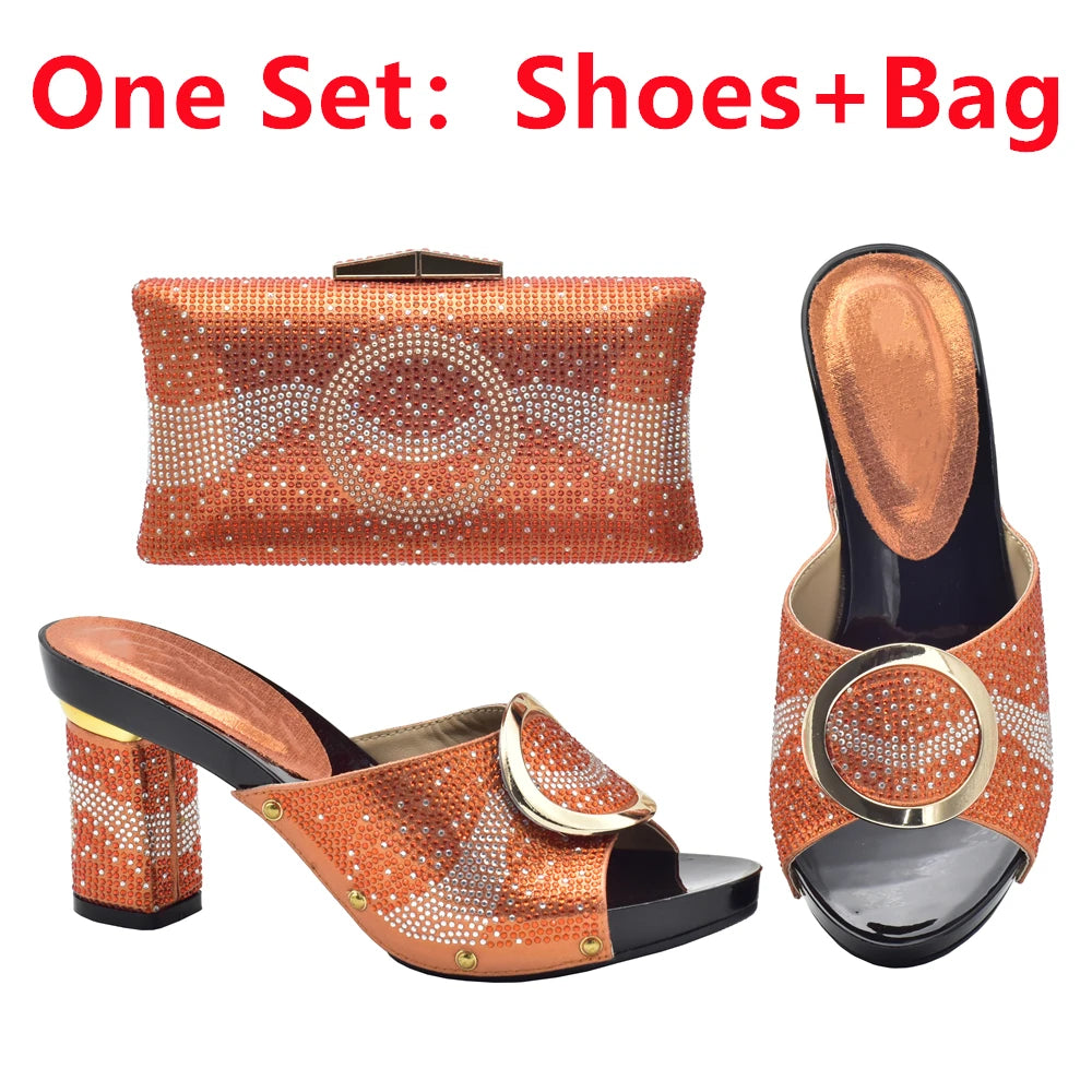 African Shoes and Bag Set for Party In Women Orange Color Italian Matching Shoes and Bag Set African Wedding Shoes and Bags