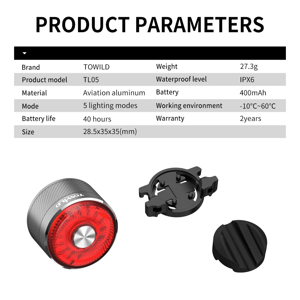 Rear Light Bicycle Smart Auto Brake Sensing Light IPX6 Waterproof USB Charging LED Cycling Light Warning Taillight