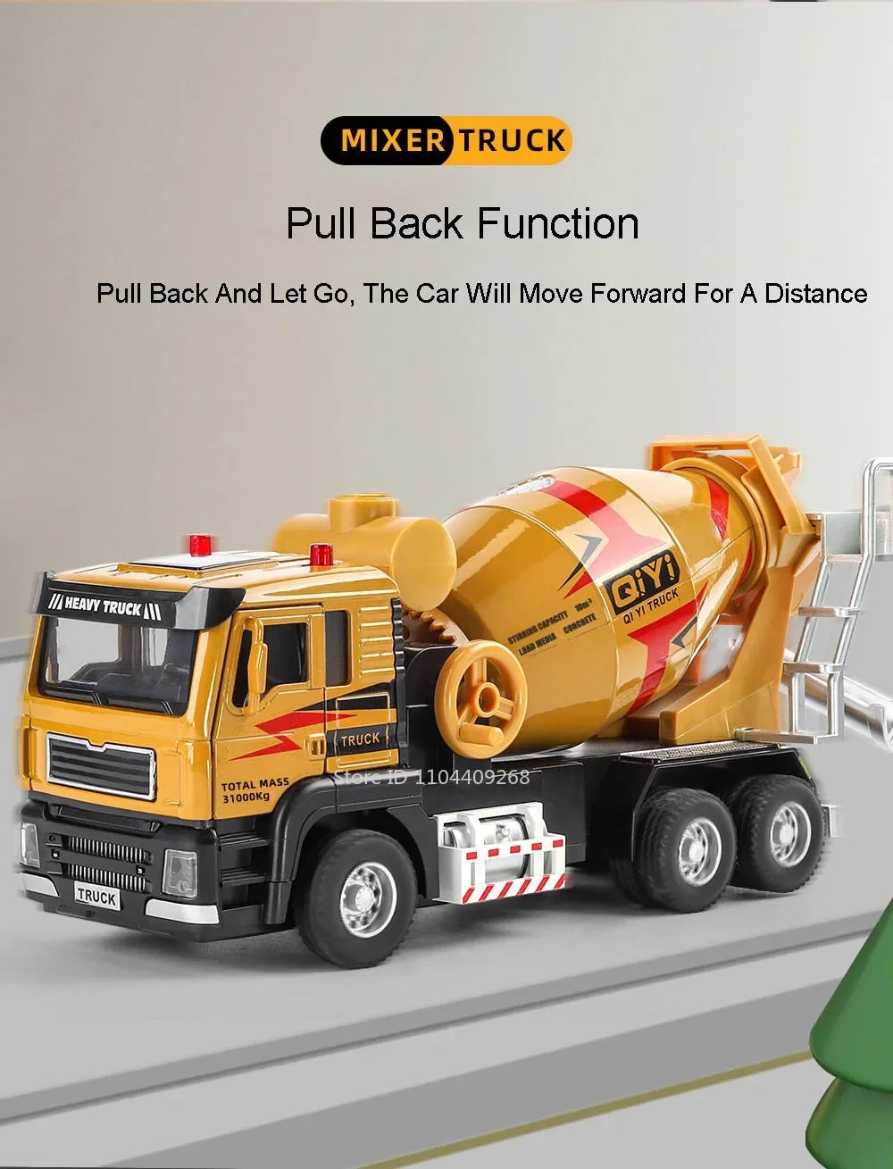 1:40 Electric Cement Mixer Truck Model Toy Alloy Diecast Sound Light Pull Back Engineering Vehicle Models for Boys Gifts