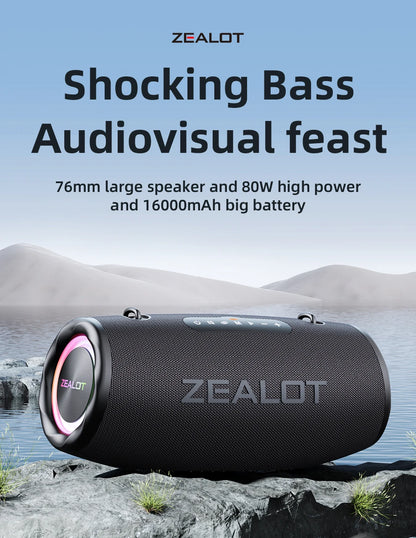 ZEALOT-S87 Outdoor Portable Wireless Bluetooth Speaker 80W High Volume Subwoofer Sound Performace IPX6 Waterproof Camping