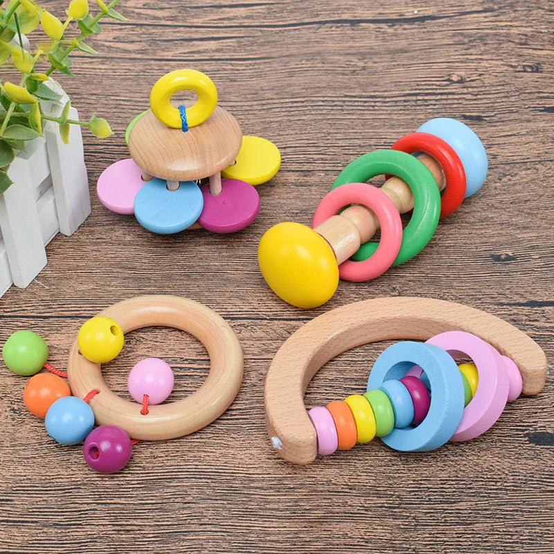 Baby Hand Montessori Rattle Wooden rattle Hand bell Orff Musical Instruments Intellectual Learning Toy Educational Toys Gift