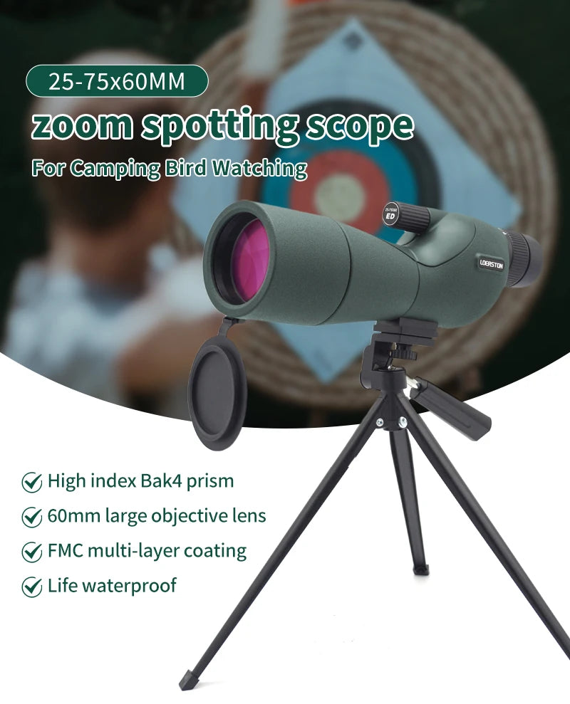 25-75x60 Spotting Scope Zoom Monocular high power telescope Bak4 Prism ED Lens For Outdoor Camping Bird Watching hunting