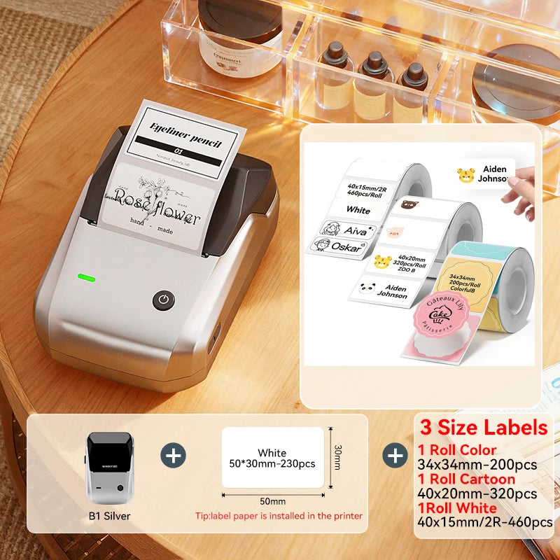 B1 Portable Thermal Label Printer 2 Inch, Bluetooth Mini Sticker Maker, Wireless Inkless Label Printer for Smartphone & PC