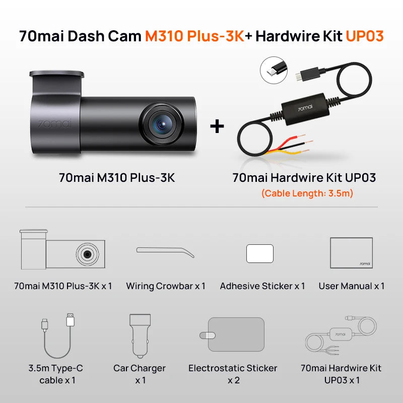 Dash Cam M310 Plus 3K 1620P Car DVR – Voice Control, 139° Wide Angle, WDR Night Vision, WiFi, Parking Monitor