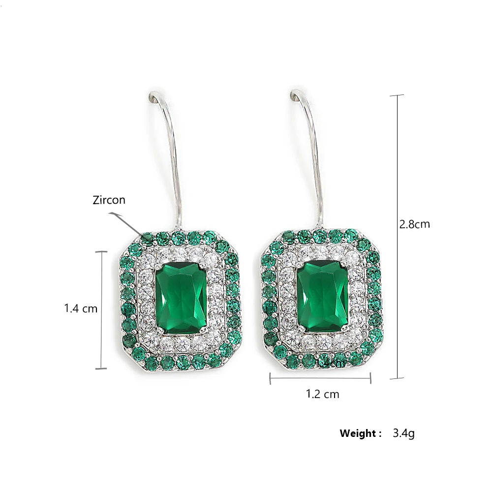 Square Green Zirconia Hook Earrings for Women Simple Geometric Rectangle CZ Earring