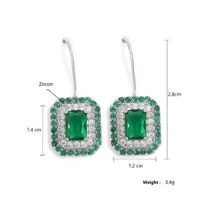 Square Green Zirconia Hook Earrings for Women Simple Geometric Rectangle CZ Earring