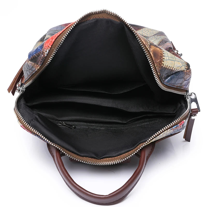 Patchwork Leather Backpacks Large Capacity Travel School Bag Retro Shoulder Bag Bagpack