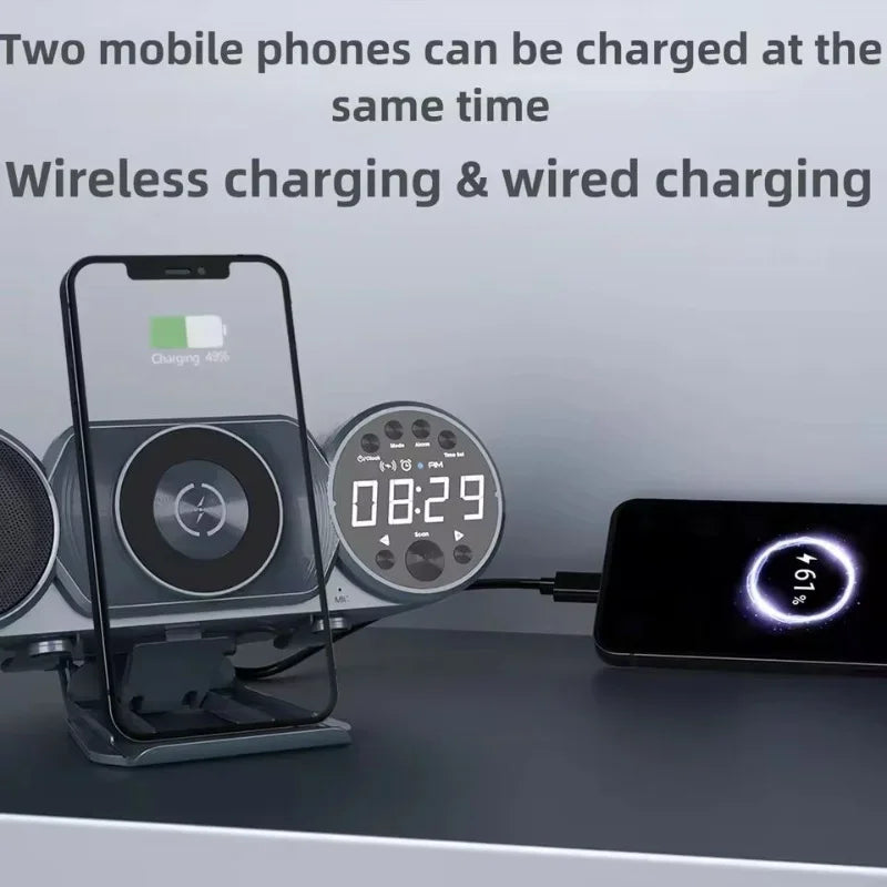 Multifunctional wireless charging Bluetooth clock speaker bedside creative ornament RGB dazzling megnetic subwoofer audio