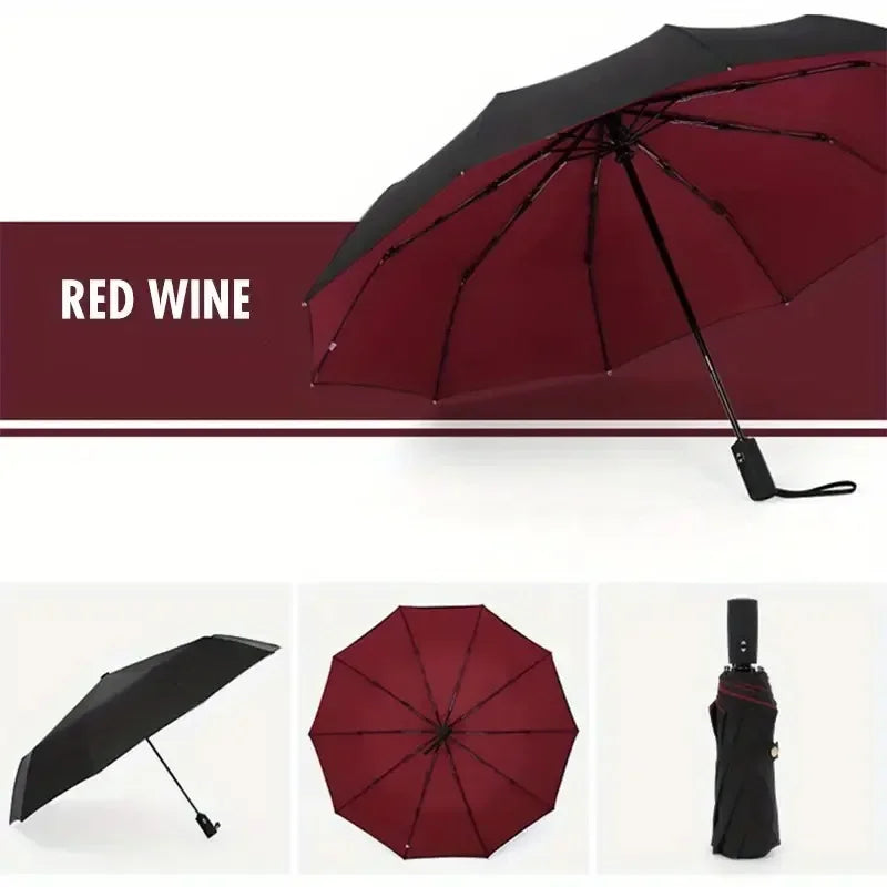 Automatic Folding Umbrella 10 Bone Windproof Sun Rain Protection Business Travel Umbrella