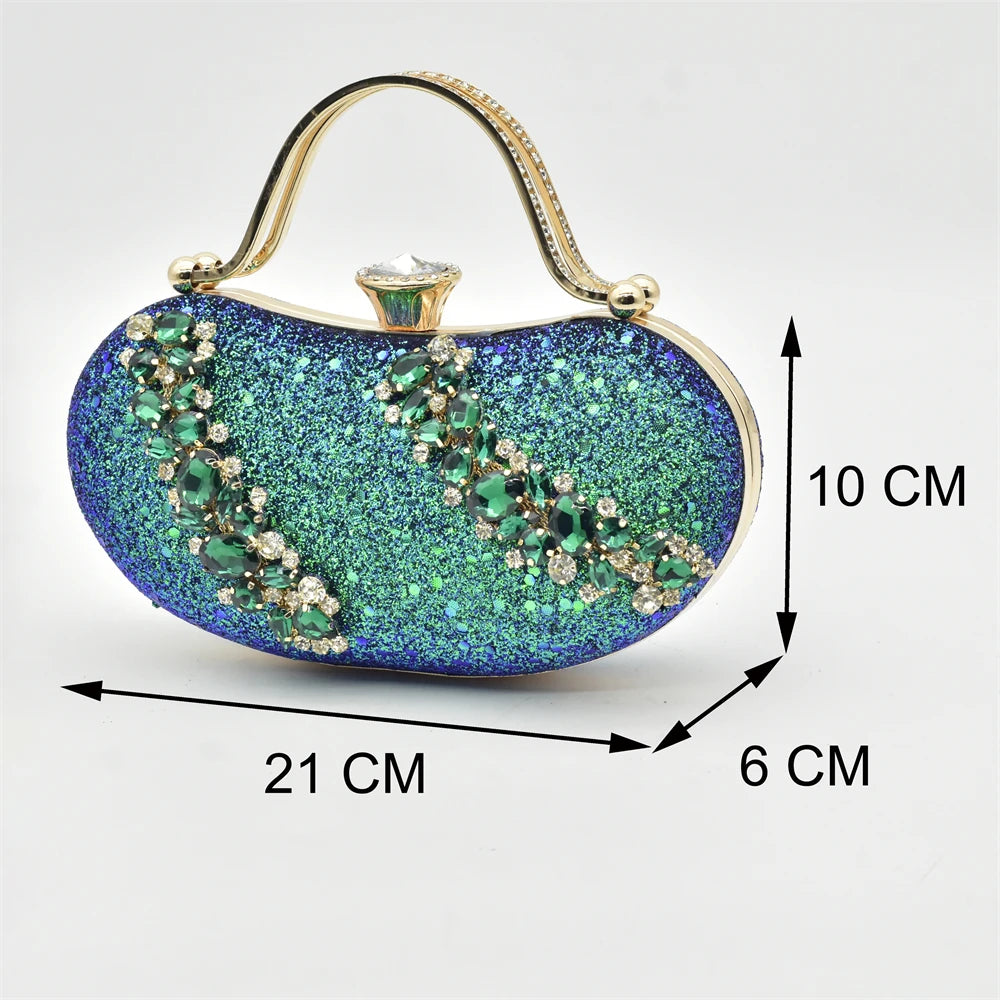 Nigeria Fashion Bag and Mid-Heel Pointed Shoes Girly Party Shoes and Bag Set Decorated with Rhinestone Wedding Shoes Bride