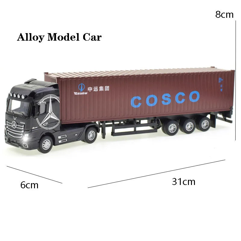 1:50 Diecast Alloy Truck Head Model Toy Container Truck Pull Back With Light Engineering Transport Vehicle Boy