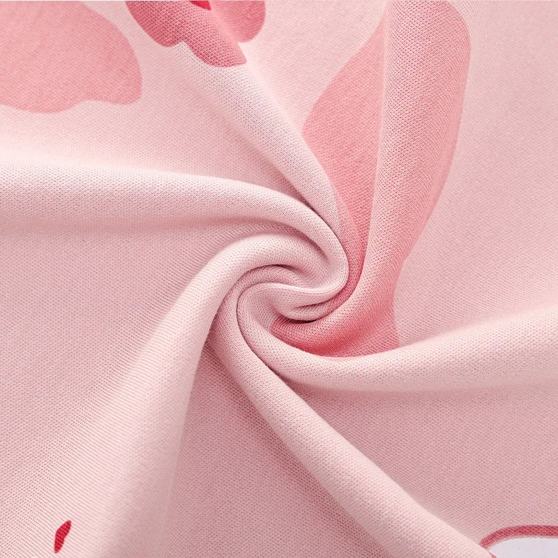 Women’s Winter 100% Cotton Pajama Set – Loose Fit, Turn-Down Collar, Long Sleeves, Cute Pink