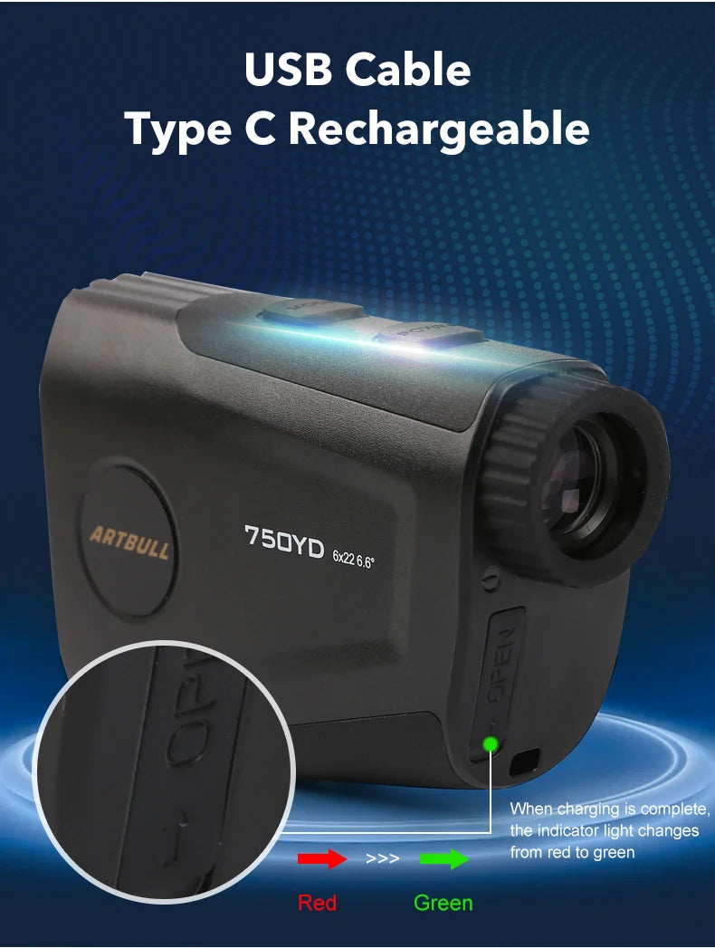 6X Rechargeable Golf Laser Rangefinder 750 Yard With Flag Lock