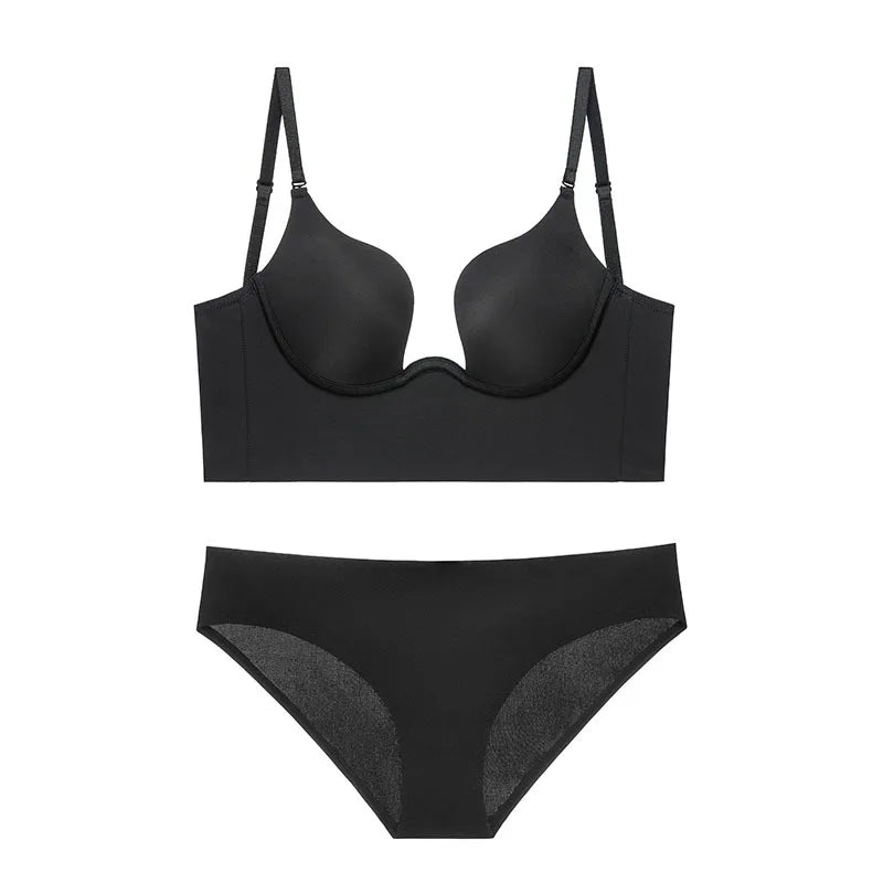 Womens Deep Plunge Underwire Push Up Bra