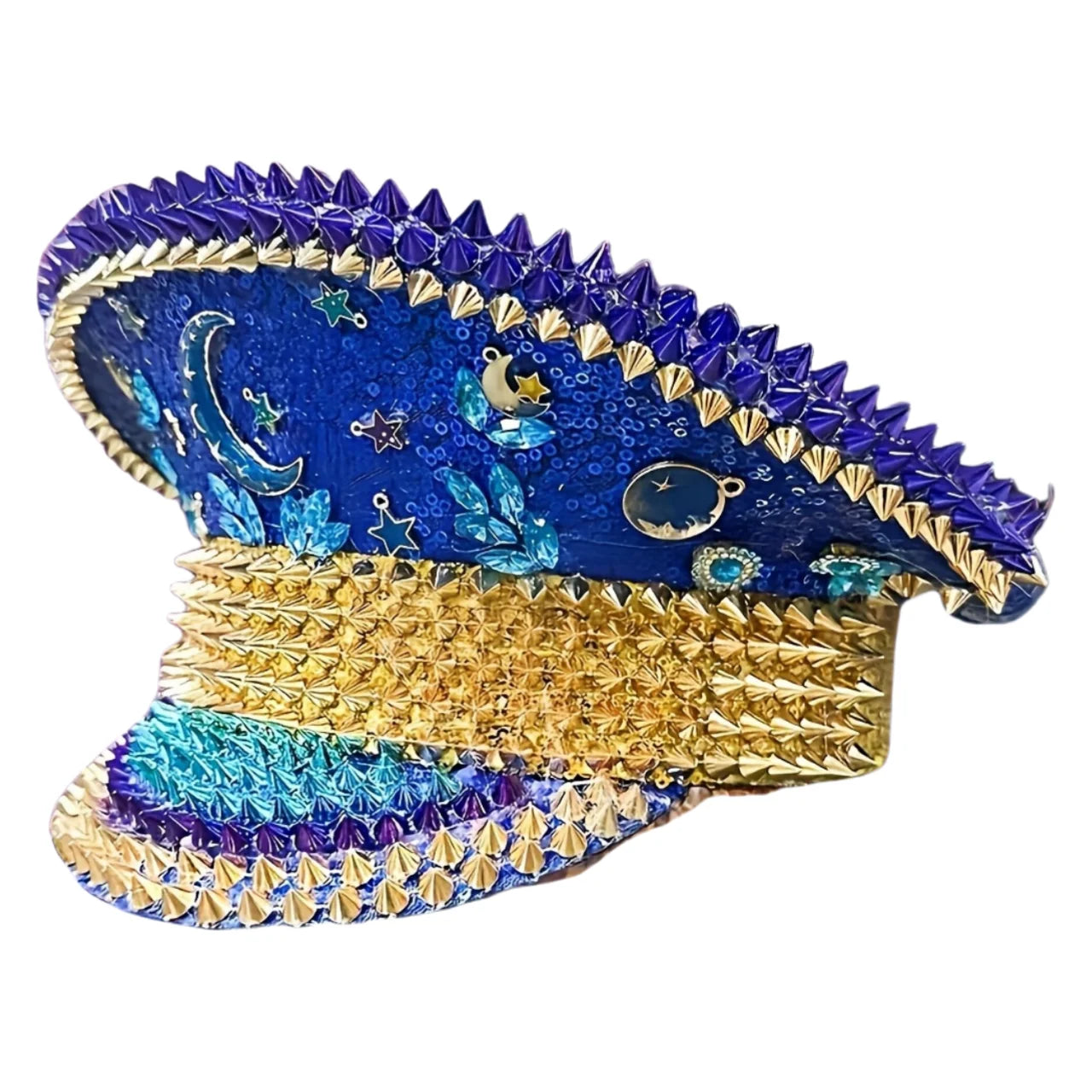 Ramadan Festival Captain Hat Moon Blue Gold Rivet Unisex Adult Military Cap Rhinestone Hen Do Hat Steampunk Masquerade Party