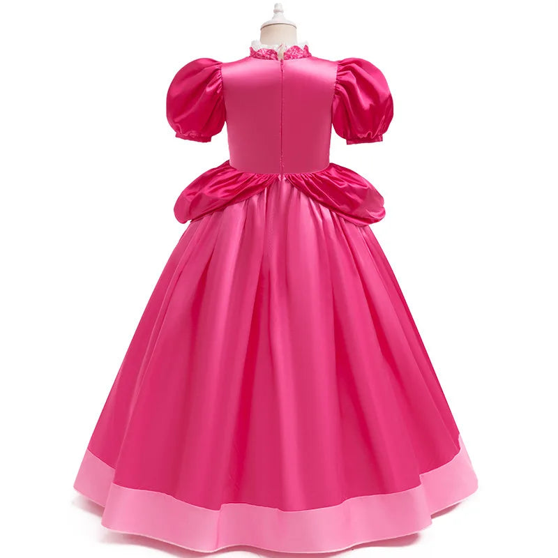 Hot Pink Puff Sleeve Princess Ball Gown with Crown and Handbag Set