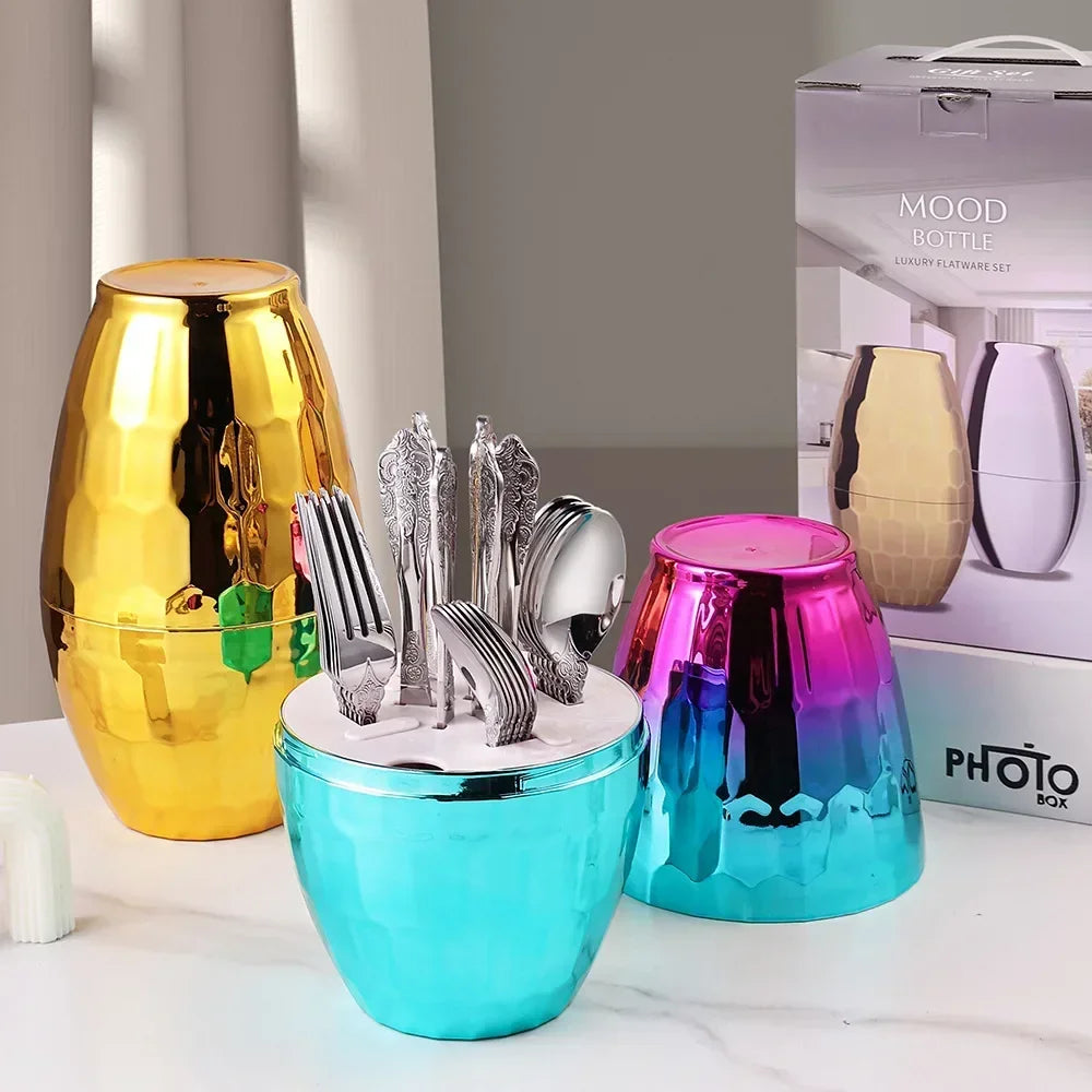 Luxury Spoon and Fork Set Stainless Steel Gold Cutlery Set Food Grade Upscale Royal Tableware European Steak Knife Kitchen Items