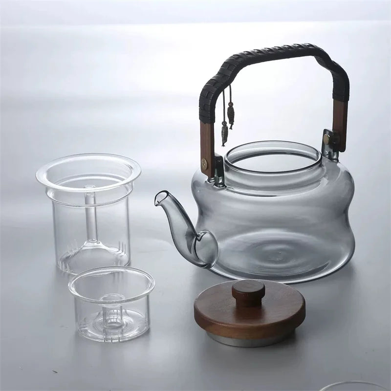 850ml Wooden Handle Glass Teapot with Infuser Household Heat-Resistant Brewing Tea Coffee Pot Kungfu Tea Set Teaware