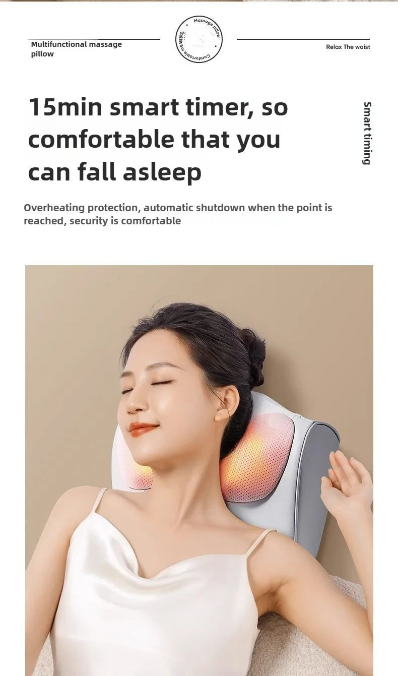 Neck Massage Pillow Electric Cervical Massager Waist Back Shoulder Shiatsu Kneaded Multifunctional Hot Compress Relaxation Gift