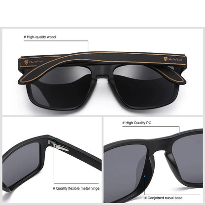 Bamboo Sunglasses Men and Women Square Sports Polarized Vintage Travel Eyewear Mirror Lenses