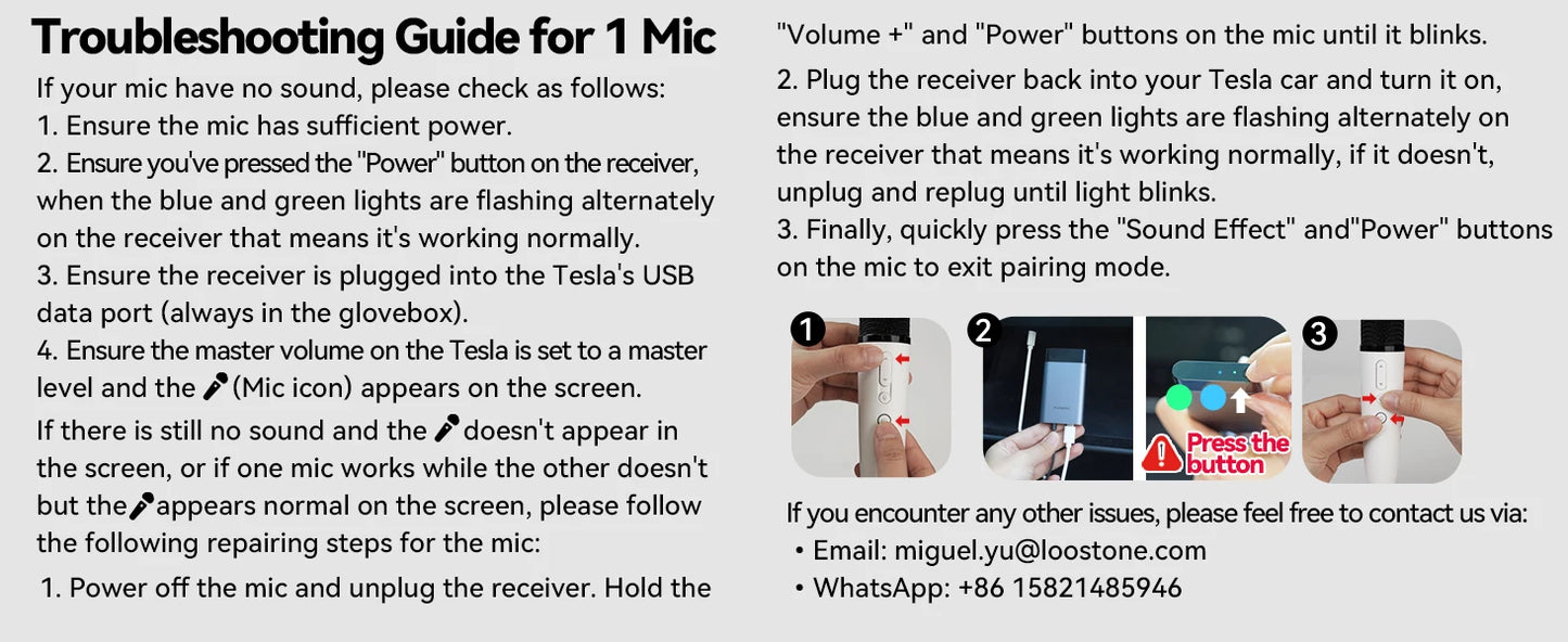 Tesla Wireless Bluetooth Karaoke Microphone with Case, Rechargeable USB-C Handheld Mic with AUX Receiver for Car & Home Singing
