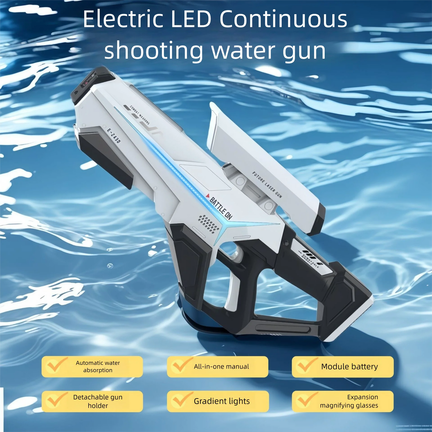 Upgrade Electric LED Water Gun with Automatic Water Absorption – Rechargeable Continuous Shooting Water Blaster