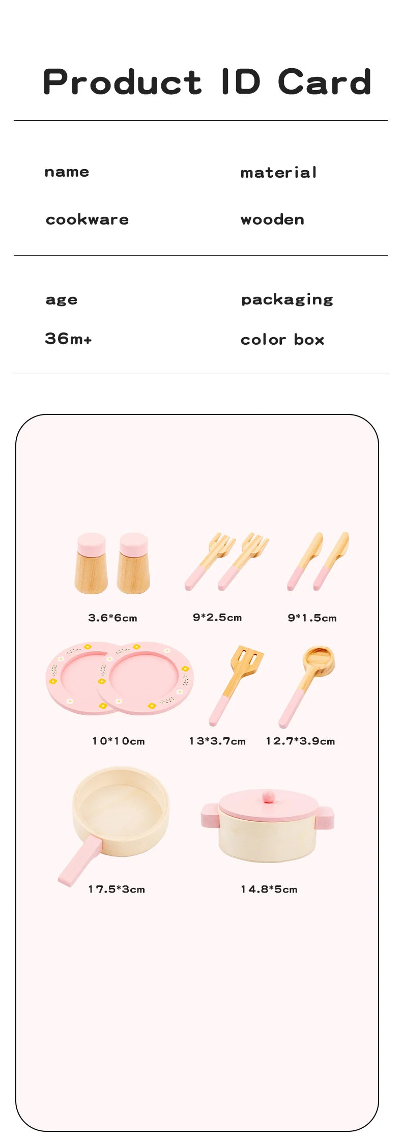 Wooden Pretend Play Kitchen Set with Pots Pans and Utensils
