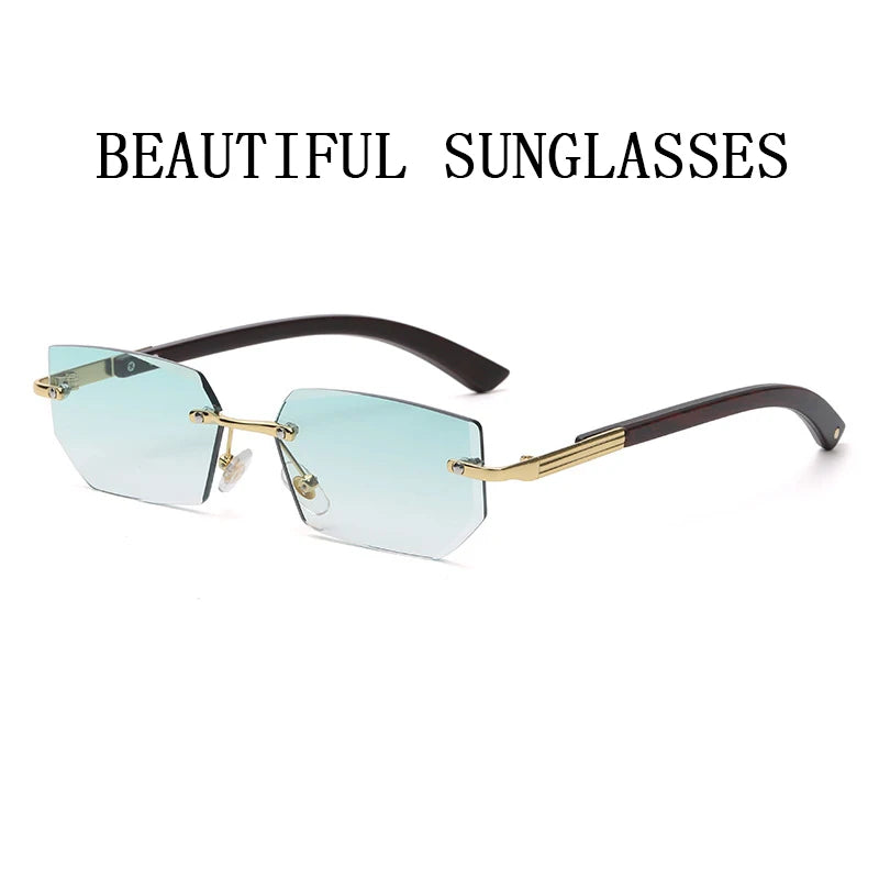 Rimless Green Sunglasses Women Fashion Glasses