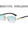 Rimless Green Sunglasses Women Fashion Glasses