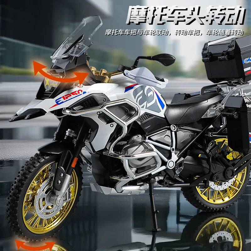 1:10 R1250GS Adventure Alloy Die Cast Motorcycle Model Vehicle Collection Sound and Light Off Road Autocycle Toys Car