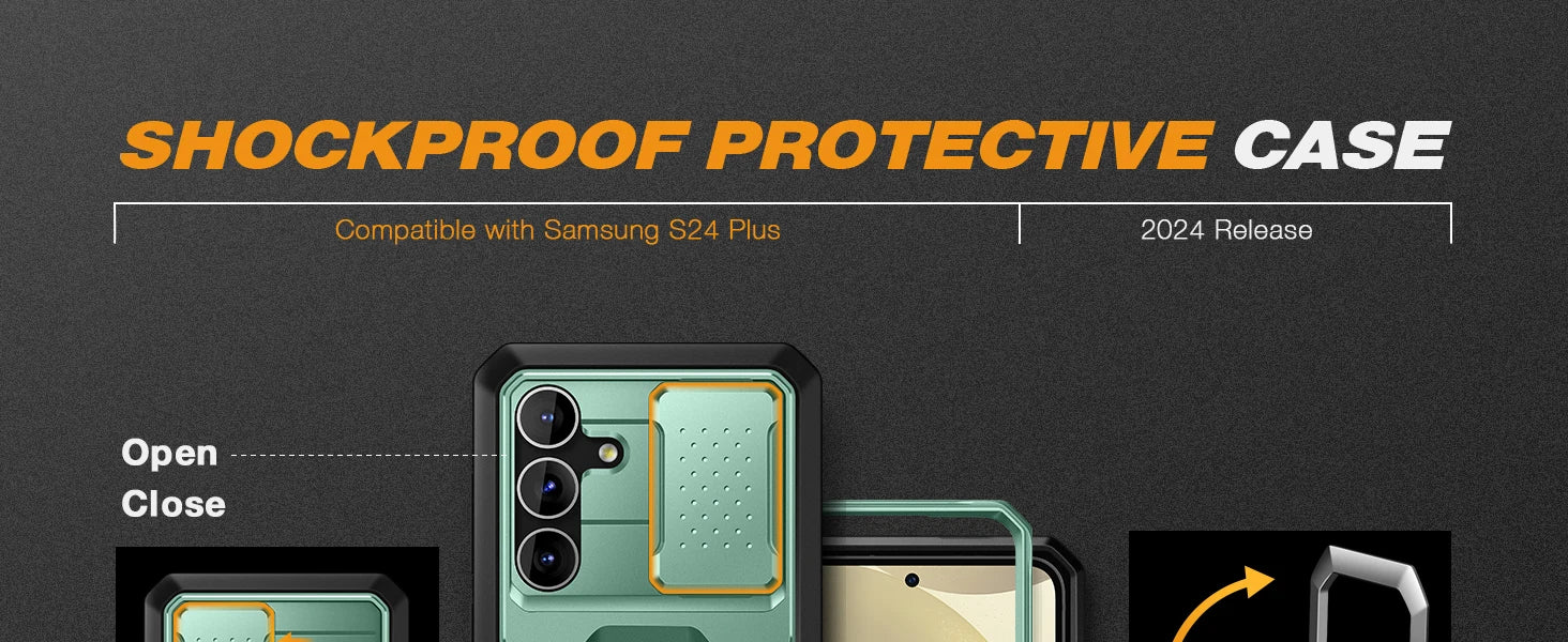 For Samsung Galaxy S24 Plus Case with Tempered Glass Screen Protector Full Body Protection Military Grade Shockproof Phone Case