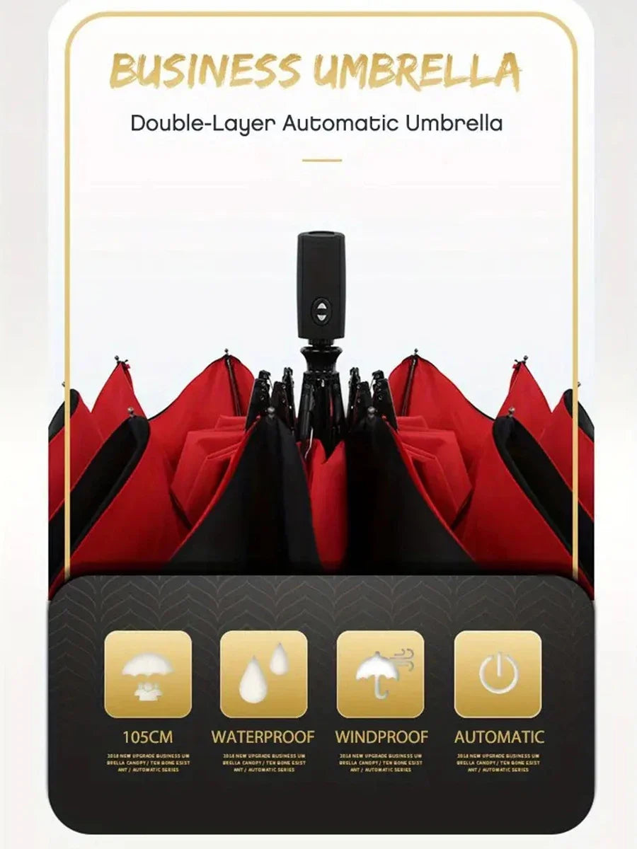 Automatic Folding Umbrella 10 Bone Windproof Sun Rain Protection Business Travel Umbrella