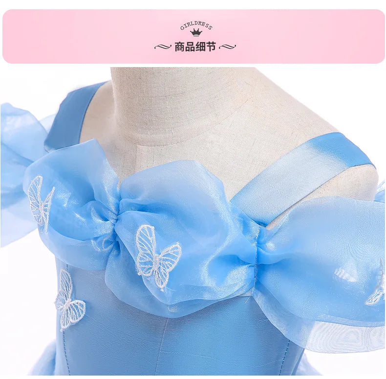 12 10 Yrs Girls Party Dresses Blue Butterfly Gala Prom Gown for Children Kids Formal Events Costume Birthday Princess Clothes
