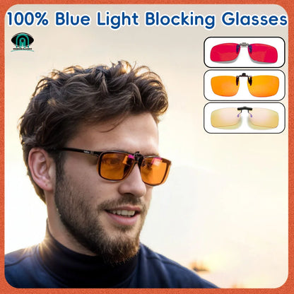 Clip 100% Blue Light Blocking glasses Red Lens ,Orange Lens Anti fatigue Detachable Lens Gaming Glasses Computer Eyeglasses