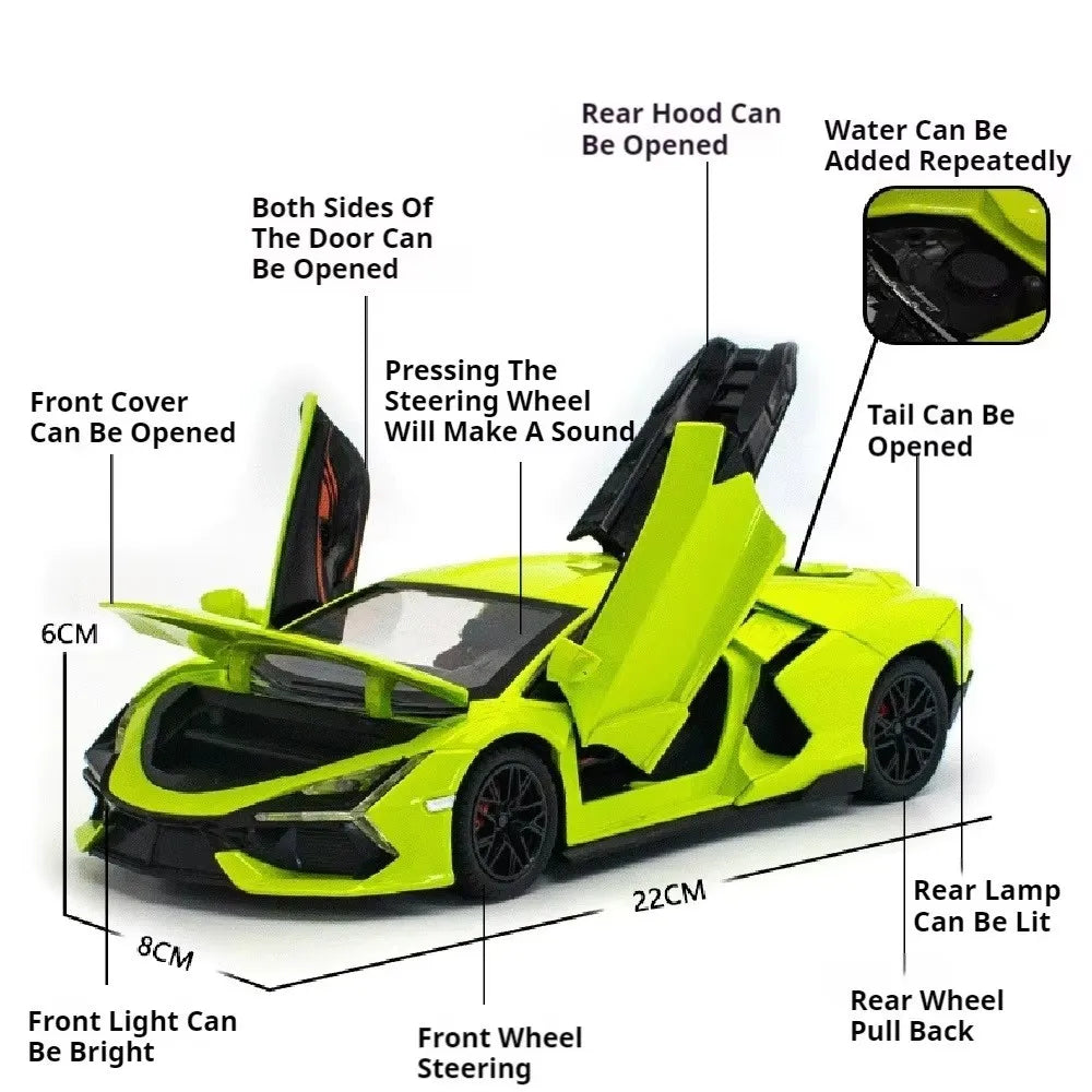 1:24 Bolide Revuelto Alloy Model Diecast Car Toys Doors Opened Sound Light Pull Back Miniature Vehice Boy Adult Birthday Present