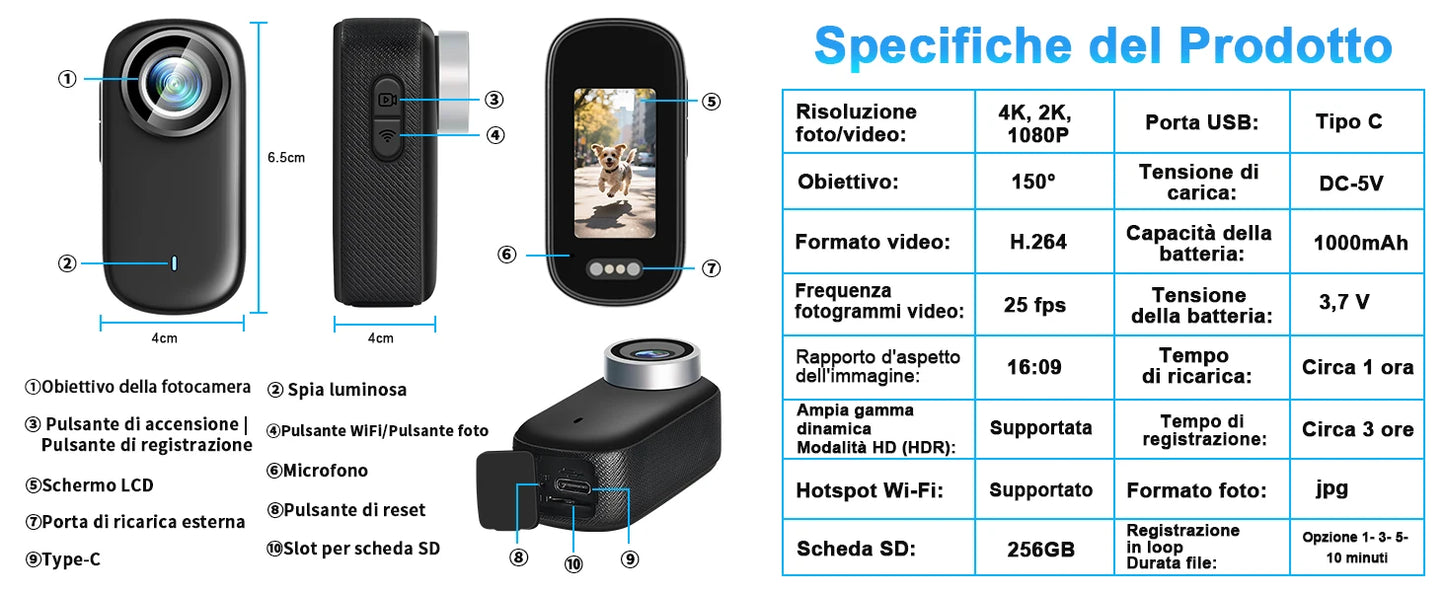 4K Mini Thumb Sports Camera Waterproof Magnetic Pocket Action Camera Wearable Body Cam for Motorcycle Helmet Cycling
