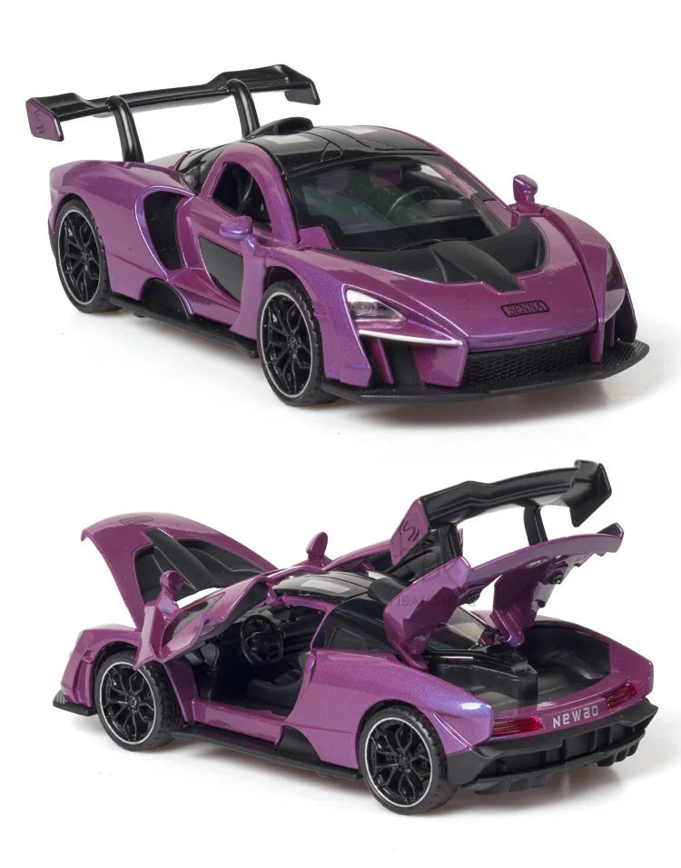 1/32 Diecasting Alloy Senna Sports Car Models Toys Simulation Vehicles with Sound Light Pull Back Supercar Toys