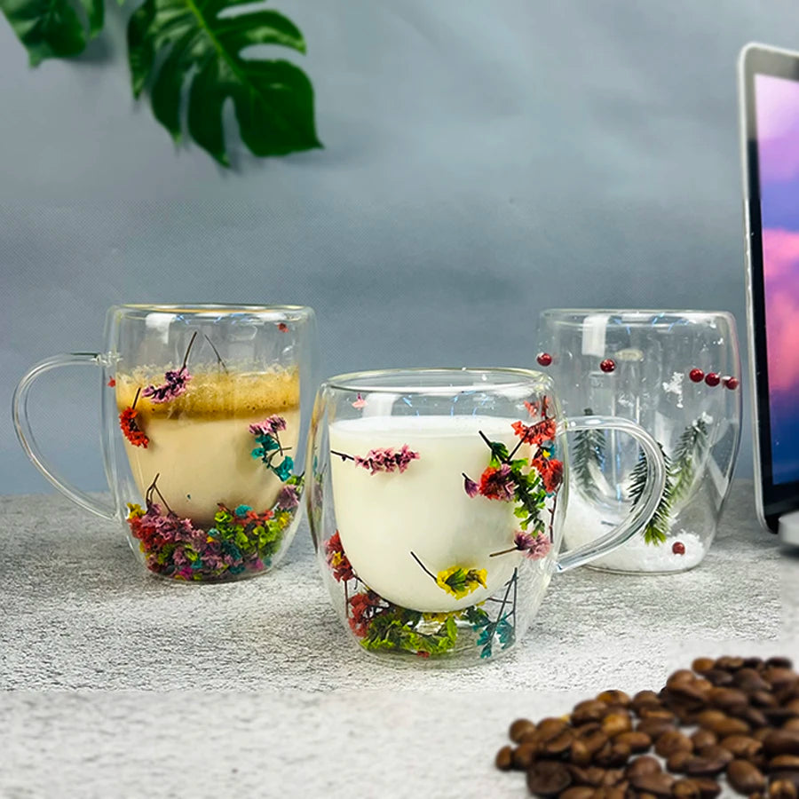 1/2/4PCS Double Wall Clear Glass Coffee Mugs Double Insulated Glass Cup For Hot Cold Beverages Cappuccino Espresso Cup