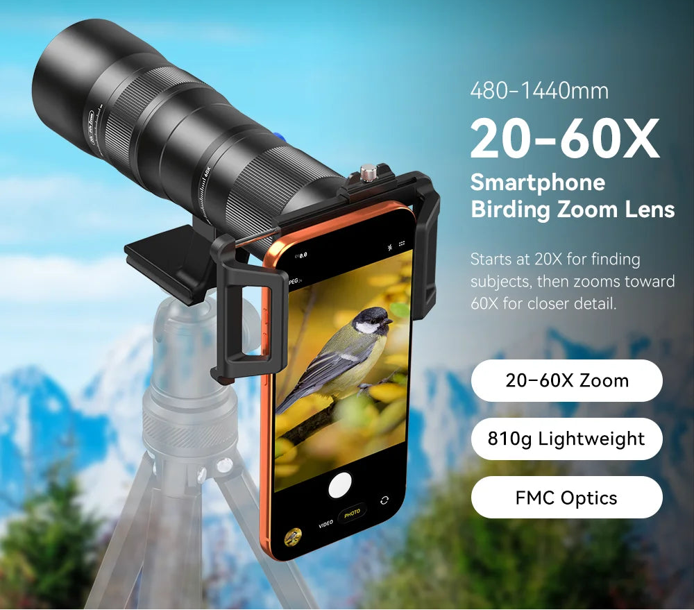 20X to 60X HD Mobile Phone Telephoto Zoom Lens with Universal Clip