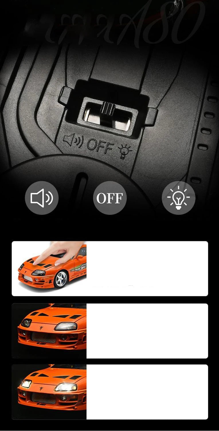 1 24 Scale Supra A80 JDM Supercar Diecast Pull Back Model Car with Sound and Light