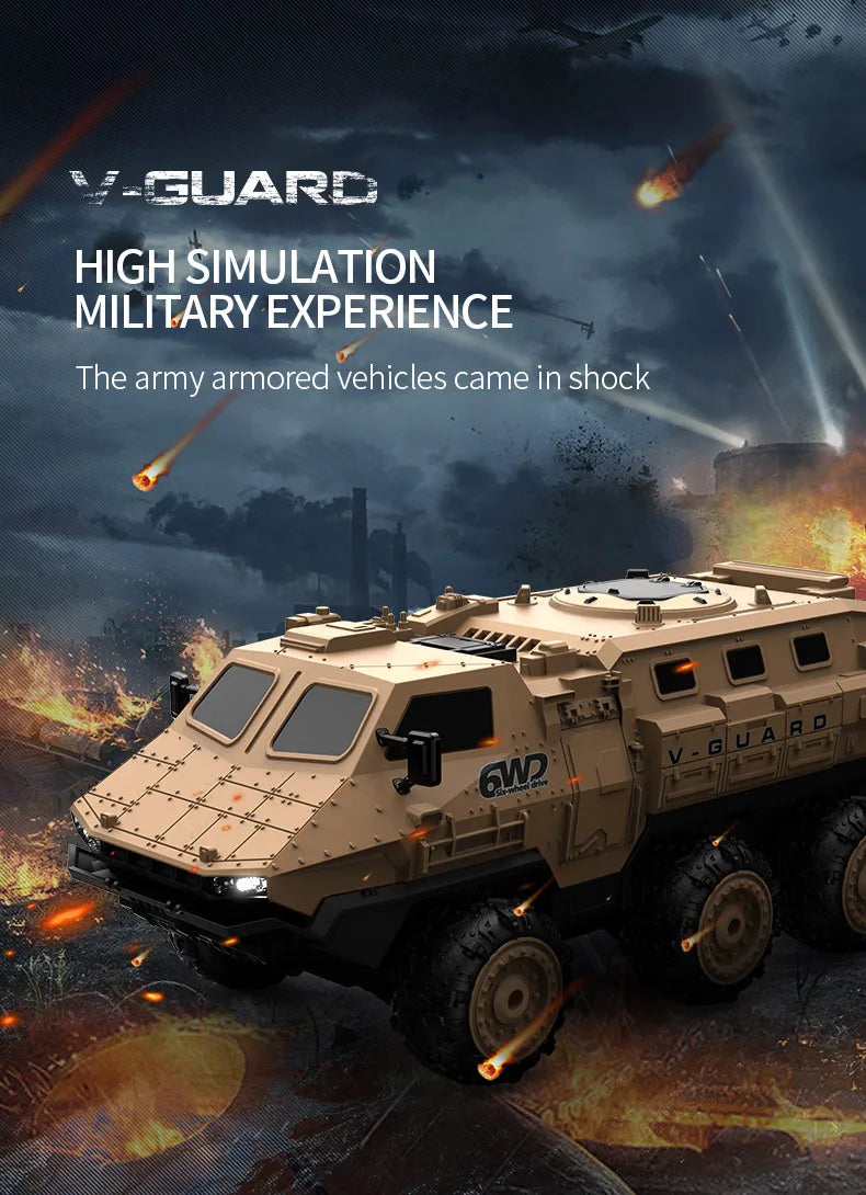 6WD Armored RC Car Simulation Military Transport Truck 360° Stunt High-speed Climbing 2.4G Remote Control Model Boy Toy