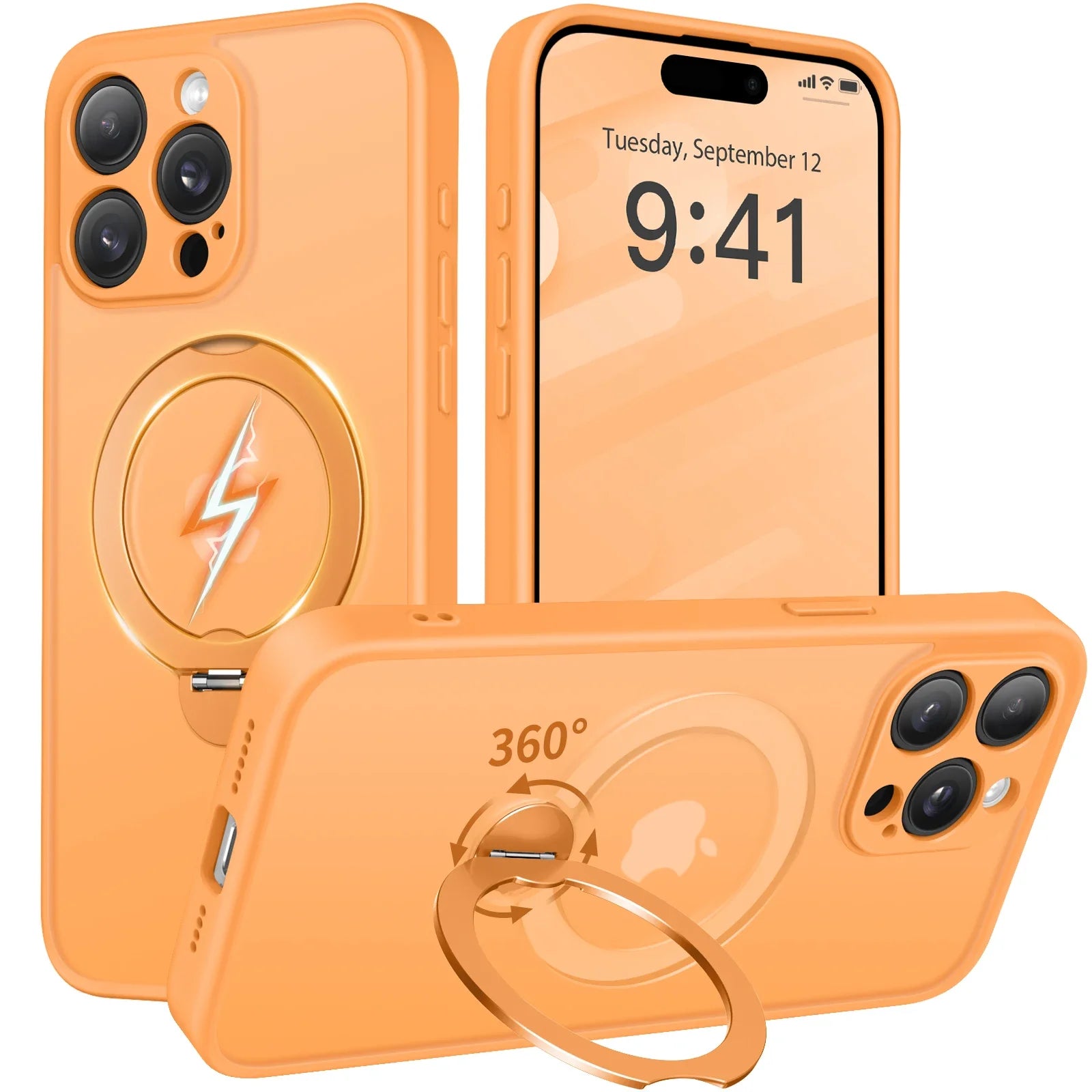 Luxury Magsafe Matte Phone Case For iPhone 16 Pro Max with  Rotatable Ring Stand Camera Lens Protection Shockproof Case